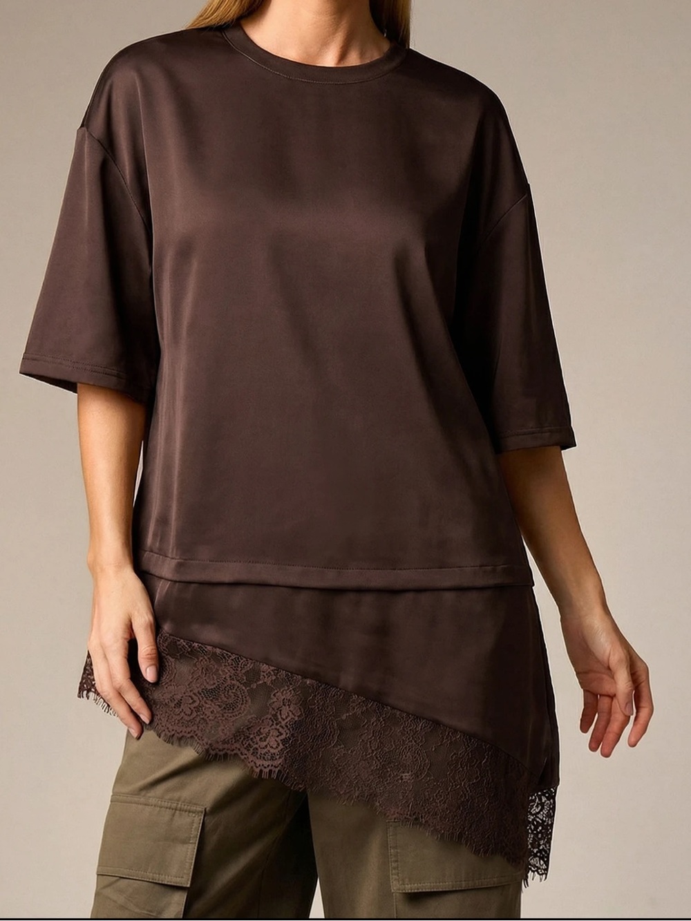 Layered Lace Hem Short Sleeve Top